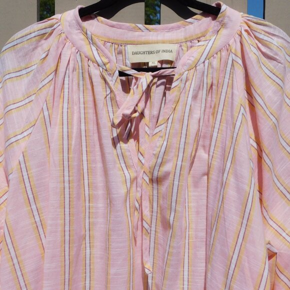 Daughters of India Poet Blouse | Pink Sorbet | Stripes | Boho | VGUC | XL - Picture 3 of 10
